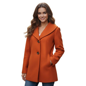 VTG Talbots Pea Coat Womens 10P Petite Orange Wool Wide Collar 2 Button Academia